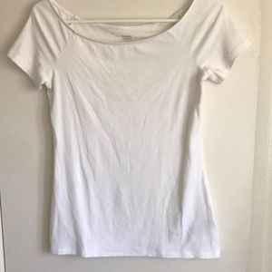 White scoop neck shirt